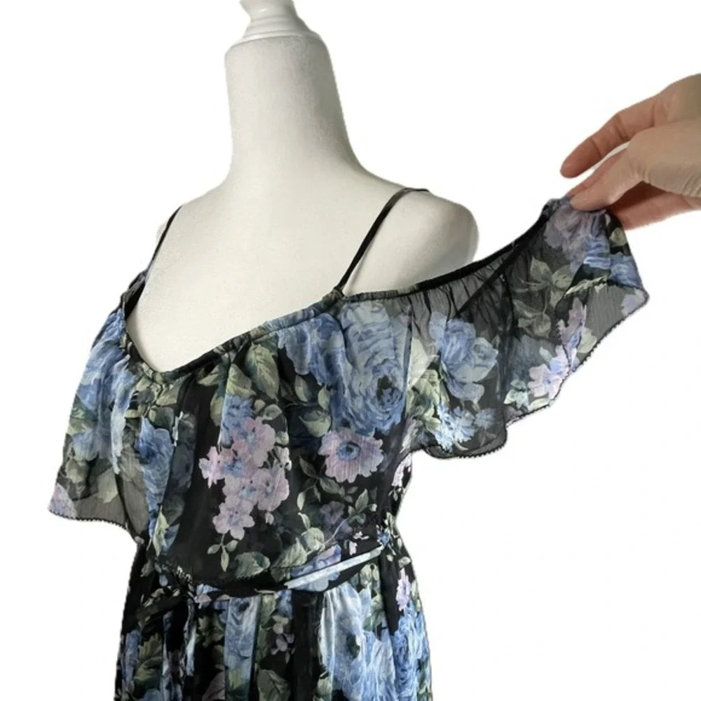 Abercrombie & Fitch XS Floral Ruffle Maxi Dress Sheer‎ Overlay Adjustable Straps